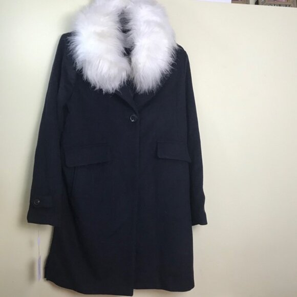 DEREK LAM 10 CROSBY New Minimalist Wool Coat Faux Fur Trim Oversized Pockets XL - Picture 8 of 16